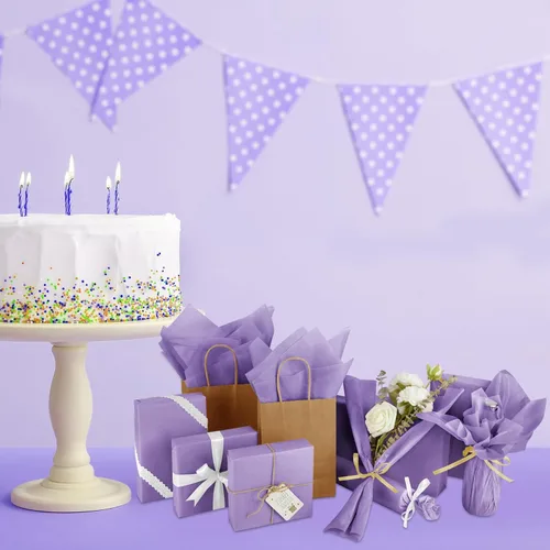 Miniatura 6 de CHRORINE 60 hojas de papel de seda morado Taro para envolver regalos de arte, papel de seda a granel para manualidades DIY, decoración, cumpleaños