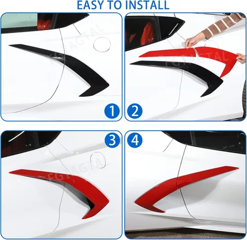 Miniatura 6 de Cubierta de salida de aire lateral de la carrocería exterior compatible con Chevrolet Corvette C8 2020-2026, cubierta de moldura de puerta de Rojo