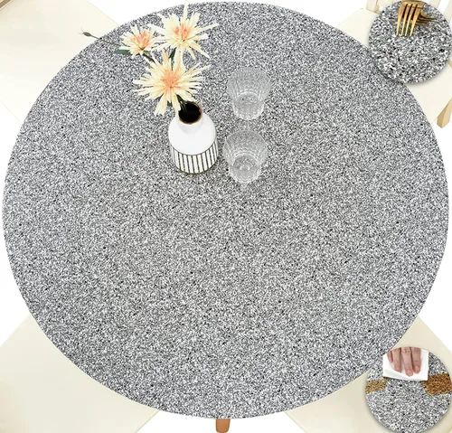 Miniatura 31 de Pioggia Mantel redondo de vinilo ajustable con reverso de franela, mantel elástico, impermeable, a prueba de aceite, mantel de plástico ideal