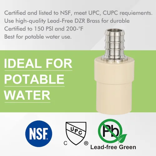 Miniatura 3 de Paquete de 2 adaptadores de transición de CPVC de 1/2 pulgada Pex x 1/2 pulgadas, accesorios PEX de latón resistente para conexión de tubería PEX-B