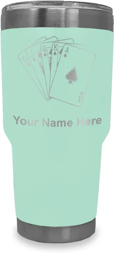 Miniatura 13 de LaserGram Vaso aislado al vacío de 20 onzas, tarjetas de póquer Royal Flush con grabado personalizado incluido (negro)