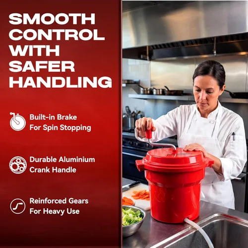 Miniatura 6 de Chef Master - Secador de ensalada comercial de 2.5 galones – Spinner manual de lechuga y lavador de frutas con colador – Caja de cambios sellada