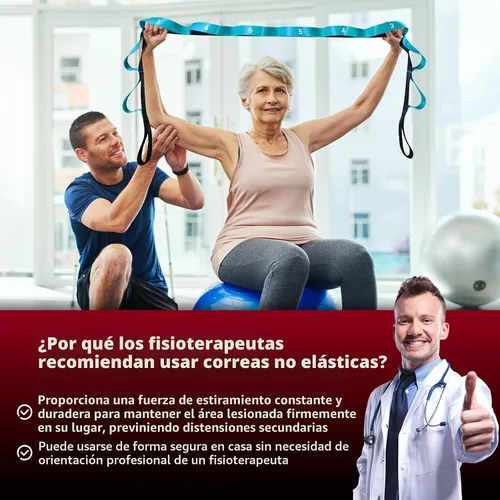 Miniatura 6 de Acozycoo Correa de estiramiento con 10 bucles, correa de yoga para terapia física, entrenamiento en casa, entrenamiento de pilates y flexibilidad