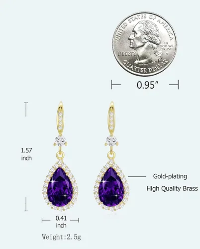 Miniatura 3 de Aretes colgantes de diamantes para mujer, chapados en plataoro, con diamantes de imitación, juego de aretes de lágrima colgantes, piedra natal