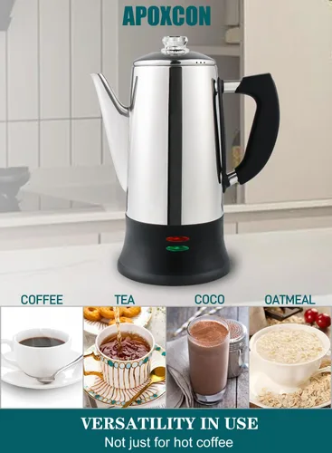 Miniatura 6 de APOXCON Cafetera eléctrica de acero inoxidable con dos pomos de progreso de cerveza transparentes resistentes al calor, aspecto clásico, mantiene