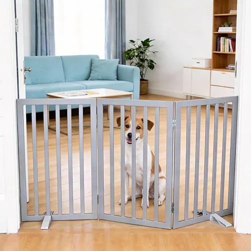 Miniatura 23 de Puerta para perros para interiores, valla independiente para perros, para la casa, puertas, pasillos o escaleras, puerta para mascotas plegable