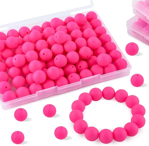 Miniatura 18 de Sunrony 70 cuentas de silicona para hacer collares, cuentas redondas de silicona a granel de 0.59 pulgadas para bolígrafos (rosa caramelo)