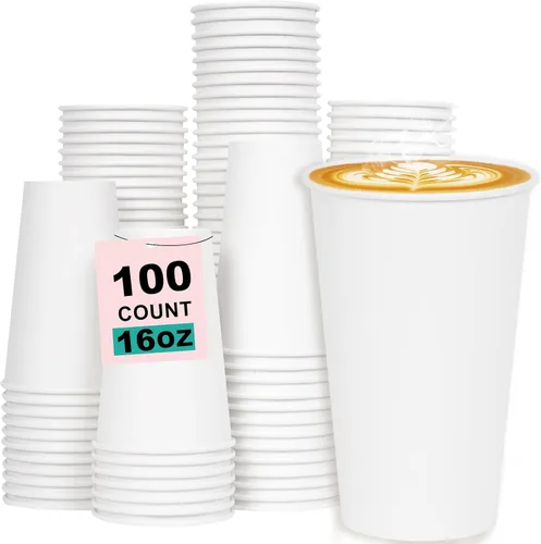 Miniatura 55 de Paquete de 100 tazas de café desechables de pared ondulada corrugada de 16 onzas con tapas y pajitas, tazas aisladas resistentes para bebidas