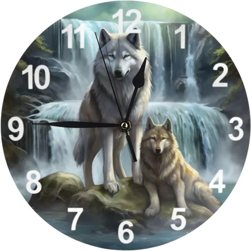 KiuLoam Reloj de pared redondo silencioso que no hace tictac, impresión 3D de lobo para decoración del hogar, funciona con pilas, decorativo para