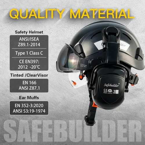 Miniatura 3 de SAFEBUILDER Casco de Seguridad Industrial con Visera Orejeras Casco Duro con Visera Cascos Duros Ventilados Trabajo de Construcción Protección