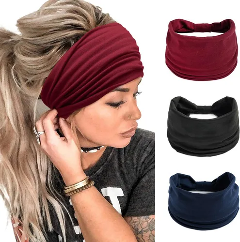 Miniatura 92 de K-Elewon Paquete de 3 diademas elásticas anchas para mujer, bandas para el cabello para yoga, deportes