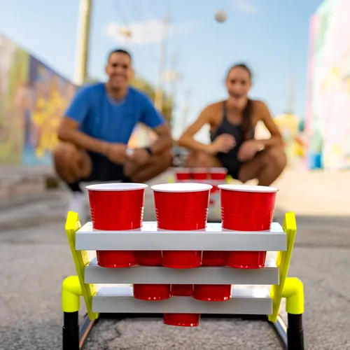 Miniatura 6 de Juego de pong de copas del estadio Franklin Sports - Juego grande de pong de 6 copas con copas + soporte - Divertido juego de patio trasero