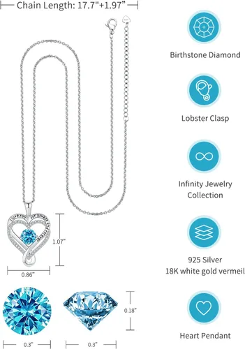 Miniatura 4 de Jewelry for Women Wife Infinity Heart Birthstone I Love You Necklace S925 Anniversary Women Necklaces for Her Wife Birthday Gift Ideas, Birthday