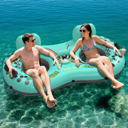 Miniatura 9 de Flotador de tubo de río resistente de 53 pulgadas para adultos, flotador inflable para piscina, lago y playa con portavasos incorporados, respaldo