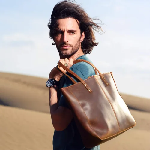 Miniatura 2 de Bolso de hombro de cuero completo para mujer, bolso grande de trabajo para hombres y mujeres, bolso de hombro de negocios, bolso vintage marrón