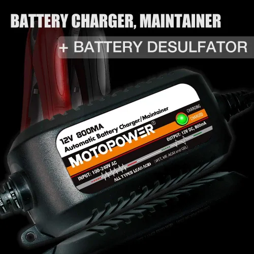 Miniatura 2 de MOTOPOWER MP00205C 12V 800mA Cargador de batería automático, mantenedor de batería, cargador de goteo y desulfatador de batería