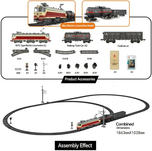 Miniatura 2 de Juego de tren eléctrico, locomotora de vapor eléctrica de aleación SS7C con vagones de pasajeros y pista larga, modelo realista con luces, sonidos