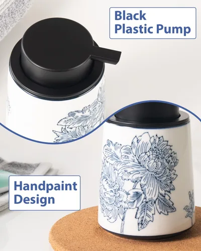 Miniatura 5 de Dispensador de jabón de manos para baño, dispensador de loción de cerámica, accesorios de baño chinoiserie, flores y ramas azules y blancas