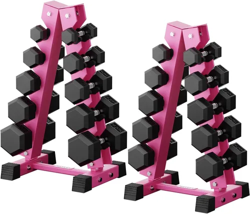 Miniatura 13 de RitFit Juego de mancuernas hexagonales de goma de 250 libras/300 libras/350 libras/550 libras/650 libras con estante de pesas, múltiples opciones