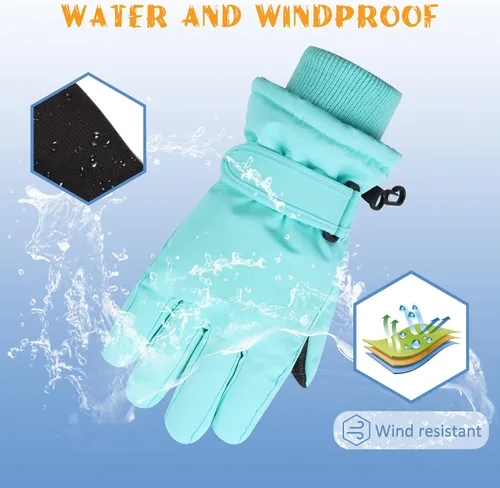 Miniatura 3 de JANGANNSA Guantes de esquí de invierno para niños y niñas, guantes de nieve para clima frío, guantes de esquí y snowboard impermeables con forro