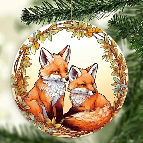 Adorno de Navidad de zorro, árbol de Navidad de la familia de zorros, adornos de zorros de Navidad 2025, decoraciones colgantes de árbol, regalos de
