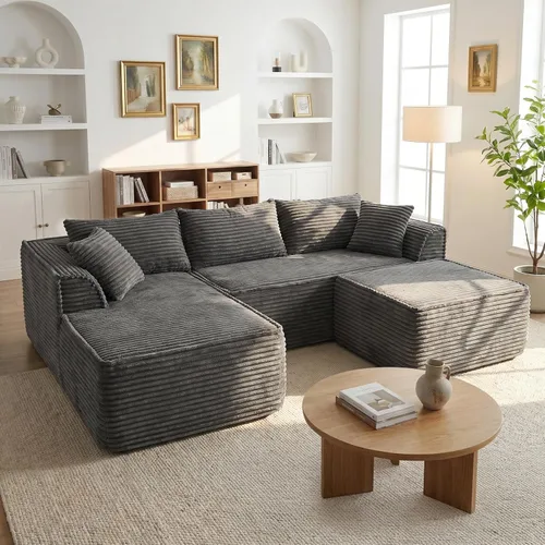 Miniatura 10 de Vesgantti 106" Boneless Couch with Chaise, U Shaped Deep Seat Comfy Cloud Modular Sofa Chenille Memory Foam Sectional Couches for Living Room
