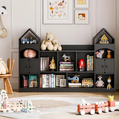 Miniatura 9 de Vabches Estantería para niños con forma de castillo, vitrina para niños, organizador de almacenamiento de juguetes multifuncional, estantería Blanco