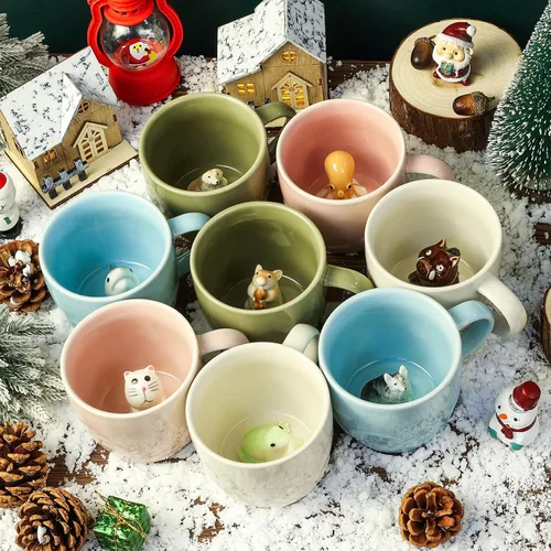 Miniatura 5 de Taza de cerámica de pastor alemán con animal 3D oculto dentro, figura de animal hecha a mano, taza de té, regalos para Navidad, cumpleaños o día