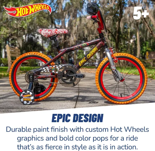 Miniatura 2 de Dynacraft Hot Wheels BMX Bike for Boys, 12-18 Inch Kids Bike, Ages 3-9, Rev Grip Handlebar Feature, Red & Black