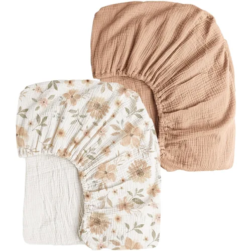 Miniatura 13 de Konssy Sábanas de Muselina para Cuna para Niña y Niño, 2 Piezas de Sábanas de Bebé de Algodón Suave y Transpirable para Colchón de Cuna Estándar