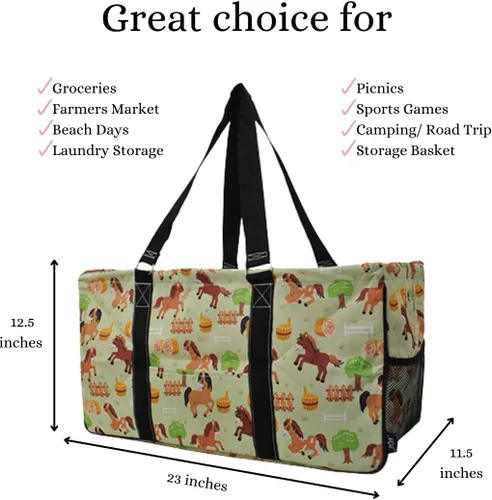 Miniatura 292 de NGIL Bolsa de comestibles reutilizable extra grande plegable de gran tamaño para comestibles, almacenamiento, picnic, playa, Bronco-negro occidental