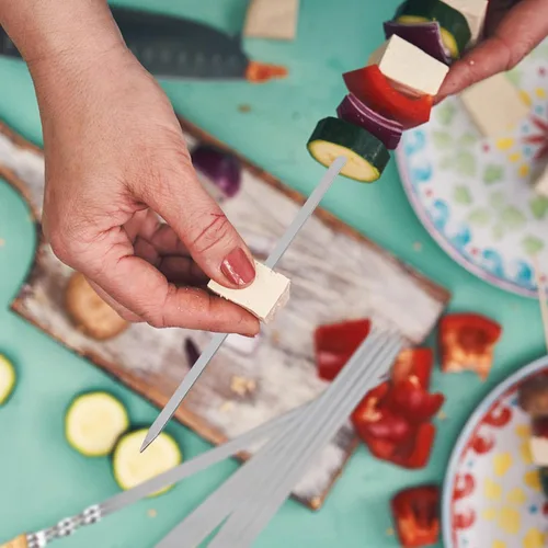 Miniatura 2 de Pinchos de barbacoa de acero inoxidable con mango de madera para carne, camarones, pollo, verduras