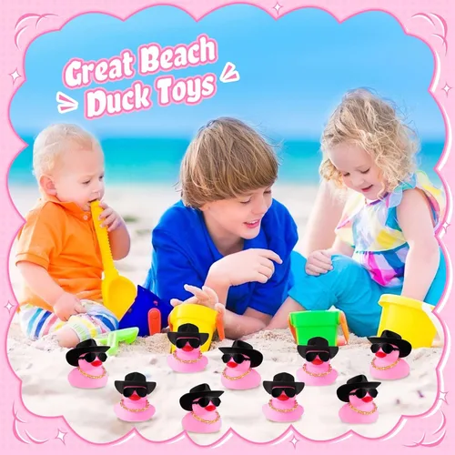 Miniatura 5 de Sotiff 48 Conjuntos Pato de Goma Pato Chillón Patos de Fiesta Adornos de Tablero de Coche con Mini Collar, Sombrero y Gafas de Sol para Ducha, Rosa