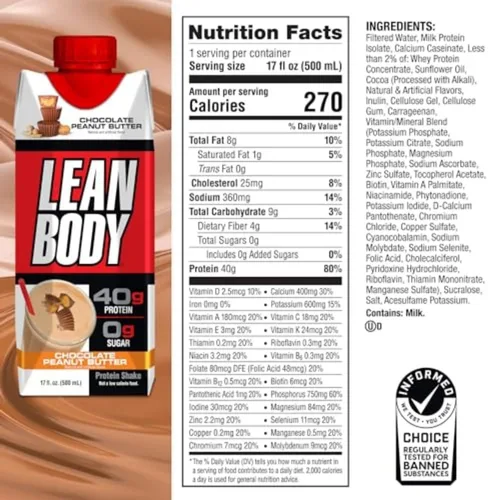 Miniatura 6 de Lean Body Batido de proteínas listo para beber, 40g de proteína, mezcla de suero, 0 azúcar, sin gluten, 22 vitaminas y minerales