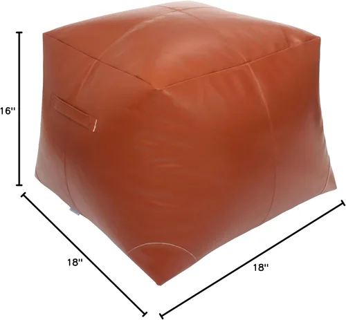 Miniatura 2 de Funda de puf de cuero sin relleno, taburete hecho a mano, solución de almacenamiento otomano, cojín cuadrado para reposapiés, 18 x 21 x 16 pulgadas