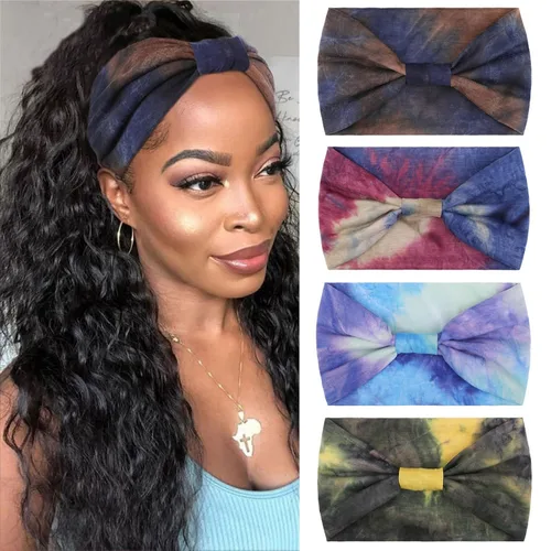 Miniatura 14 de Xtrend Paquete de 4 bandas anchas para el cabello para mujer, bandanas negras de moda, estilo bohemio, bandas gruesas para el cabello, grandes