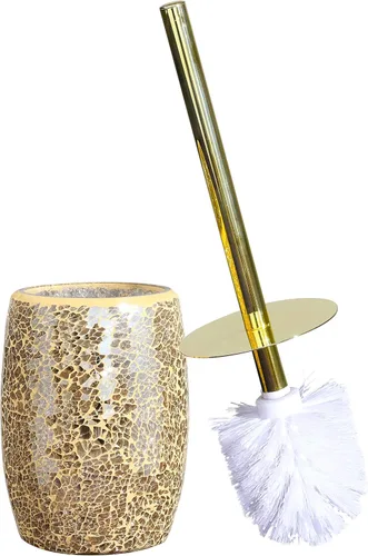 Miniatura 8 de WHOLE HOUSEWARES Juego de escobillas de inodoro moderno (plateado) - Accesorio de baño de mosaico de vidrio con cerdas resistentes y soporte