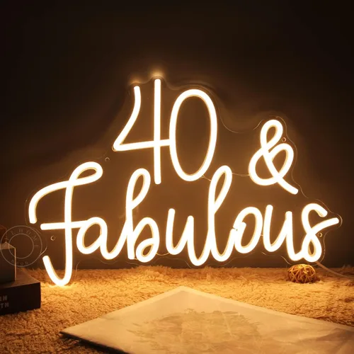 Miniatura 8 de SYLHOME Letrero de luz de neón LED rosa de 40 y fabuloso, letrero de decoración de pared para fiesta de cumpleaños de cuarenta años, letrero