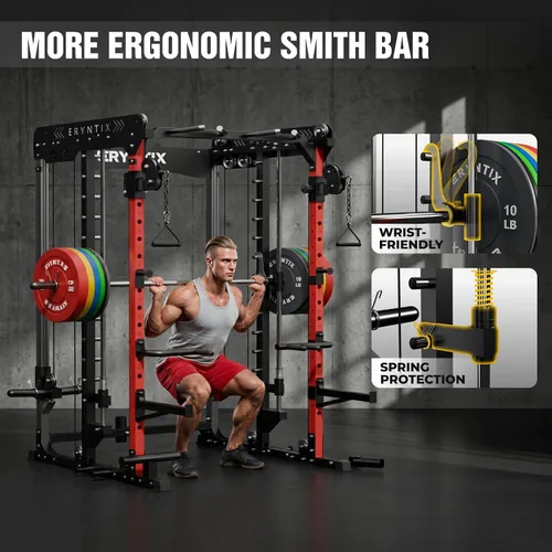 Miniatura 5 de Smith Machine, 2600 LBS Capacity Power Rack for Home Gym Garage, All-in-One Power Cage with Cable Crossover, Heavy-Duty Squat Rack, 84'' Home Gym