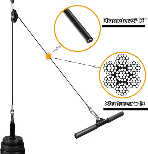 Miniatura 3 de Kit de cable de repuesto para fitness, cuerda de alambre de acero recubierto de poliuretano de 32.8 pies de 0.197 in con 17 accesorios
