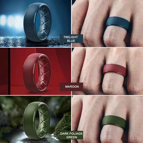 Miniatura 55 de Egnaro Anillos de boda de silicona para hombre: 1/4/6/7 Multipack de anillos de boda de goma con arco interior Diseño ergonómico transpirable