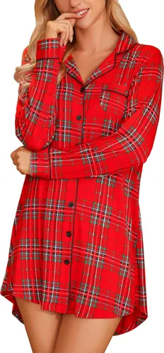 Miniatura 113 de Samring Camisón de pijama para mujer, manga corta/larga, con botones, camisón para dormir, camisón para novio, talla XXL
