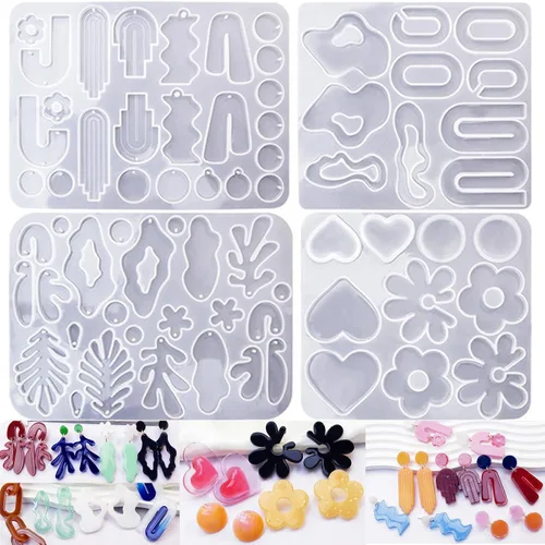 Miniatura 15 de Paquete de 5 moldes de resina para aretes, moldes de joyería de resina, moldes de silicona para colgantes de Navidad, varias formas, árbol de 5