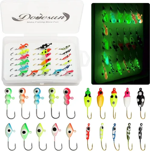 Miniatura 9 de Dovesun Ice Fishing Jigs Kit Ice Fishing Lures Glow in The Dark Fishing Gear Lures 20-93Pcs Jig Head with Tackle Box for Panfish Walleye Crappie 93