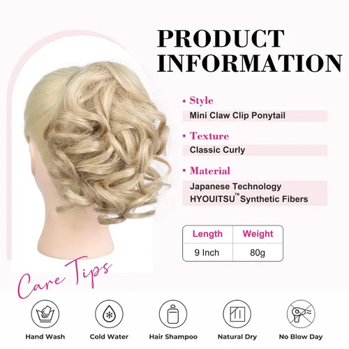 Miniatura 2 de REECHO Extensión de cola de caballo, 23 cm de largo, rizada, ondulada, pinza de clip para colas de caballo, extensiones de cabello HP001 para Negro