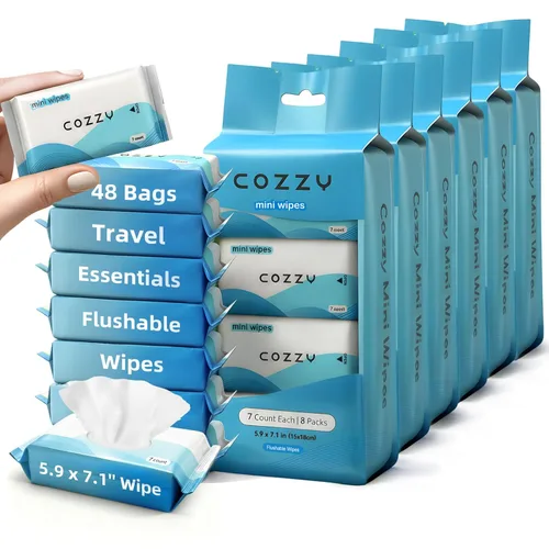 COZZY Toallitas desechables de viaje, hipoalergénicas y sin perfume con 99.6% de agua, sin alcohol, a base de plantas, esenciales de viaje para