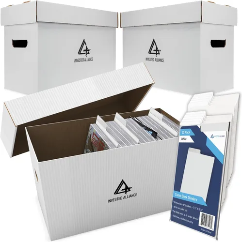 Miniatura 10 de Caja de almacenamiento de cómics cortos premium (paquete de 20 - blanco). Caja/gabinete de cómics de cartón grueso. Contenedor de libros de cómics