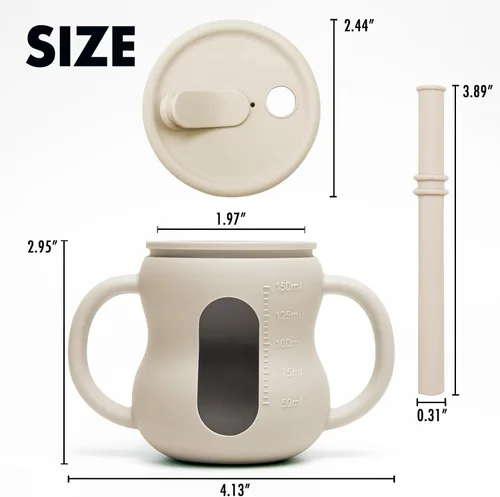 Miniatura 4 de Taza de entrenamiento 100% de silicona para bebé, 2 unidades, vasos transparentes de 5 onzas con pajita para bebés de 6 meses en adelante