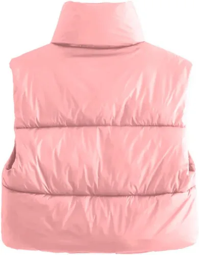 Miniatura 3 de FindThy Chaleco corto acolchado con cordón para mujer, con cremallera completa, reversible, chaleco de invierno