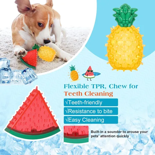 Miniatura 4 de Pawaboo Juguetes masticables refrescantes para mascotas, juguete de dentición congelable para cachorros, forma de sandía y piña, juguetes Colorido